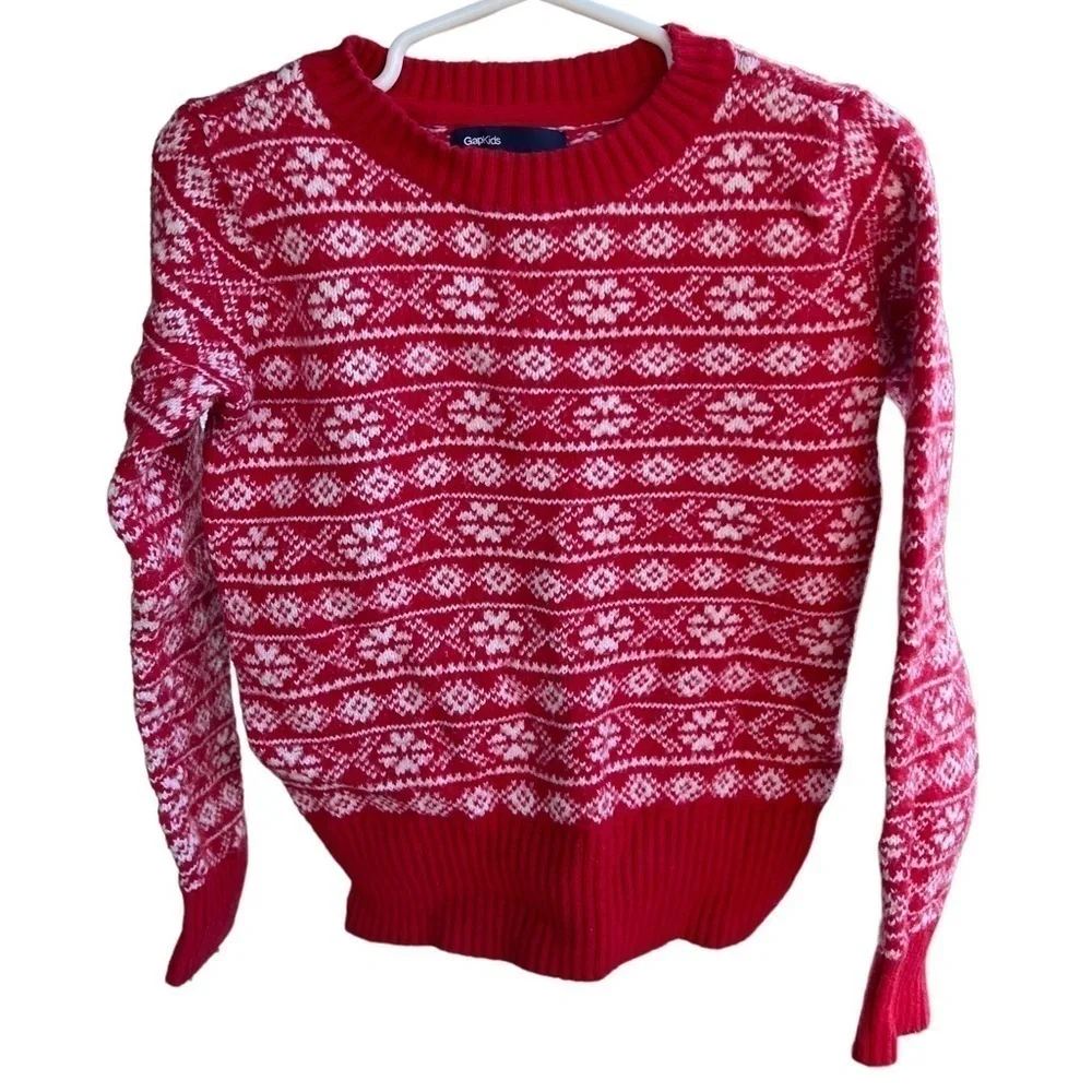 Gap Kids Fair Isle Knit Sweater XS (4-5) Holiday Christmas Red White Long Sleeve